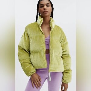 Fabletics Lime Green Puffer Jacket Soft Lightweight Velour W Jacket Hook